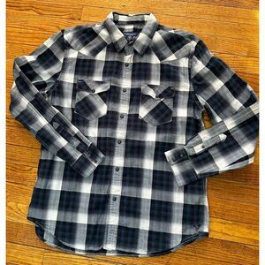 American Eagle Vintage Fit Pearl Snap Shirt XL Western Style Men's Blue Plaid